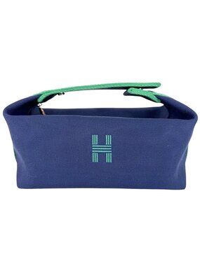 Hermes Handbag Brid-a-brac PM Pouch Cotton Navy Green Silver